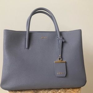 DKNY Tote Blue Gray Textured (Saffiano) Leather Brand New